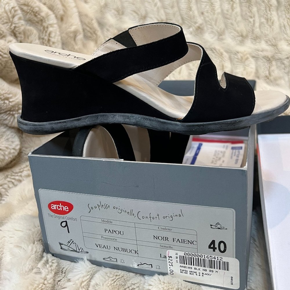 Arche Papou Wedge Sandal; Black; Size 9M Women's